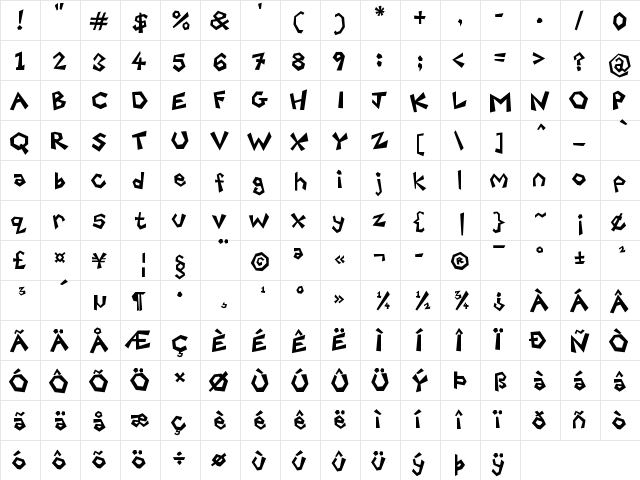 Freaky Paper Cutouts Regular  glyph index