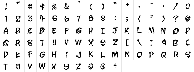 CCGrimlyFiendish Regular  glyph index
