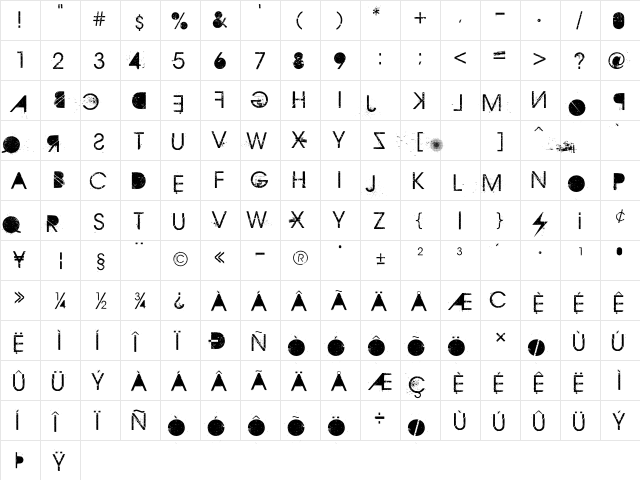 Aristotle Punk Regular  glyph index