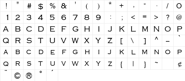 CooperPlanck4 SH  glyph index