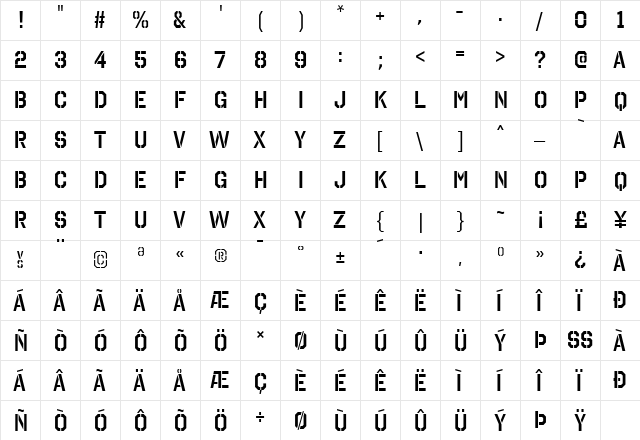 Octin Stencil SemiBold  glyph index