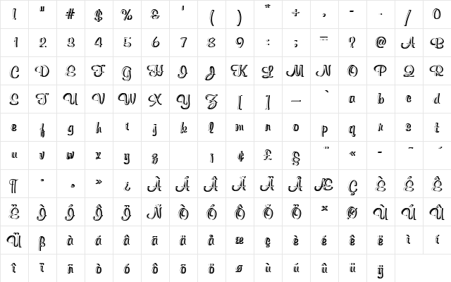 MurrayHilDRe1 Regular  glyph index
