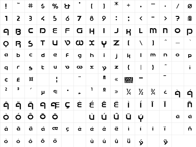 Pocono Regular  glyph index