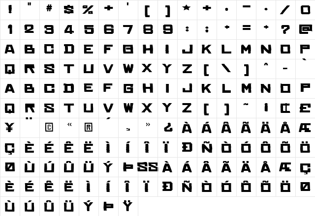 Chinese Rocks Fat Regular  glyph index
