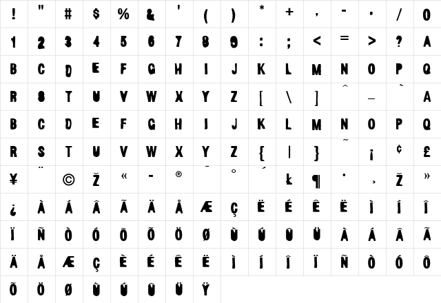 MuddyWater Regular  glyph index