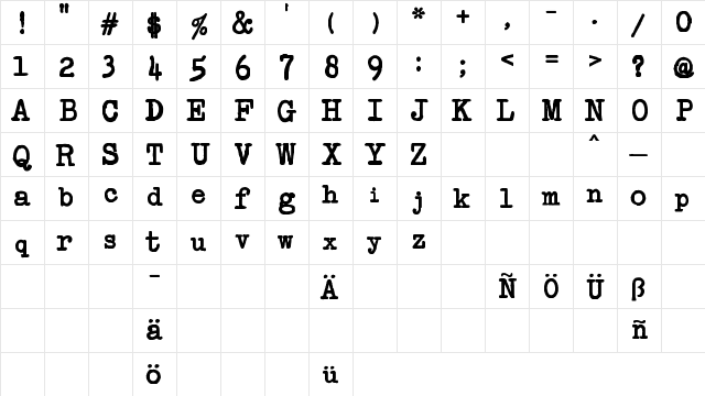 TSS Scrubs Beginners Regular  glyph index