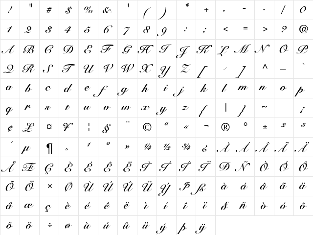 SnellboundDB Bold  glyph index