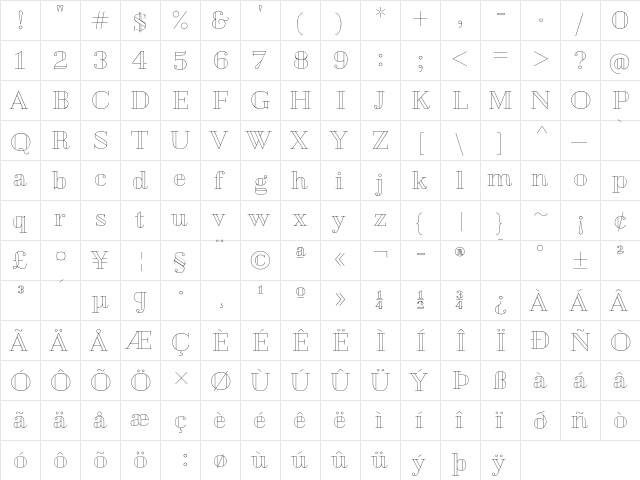 Geotica Two Open  glyph index