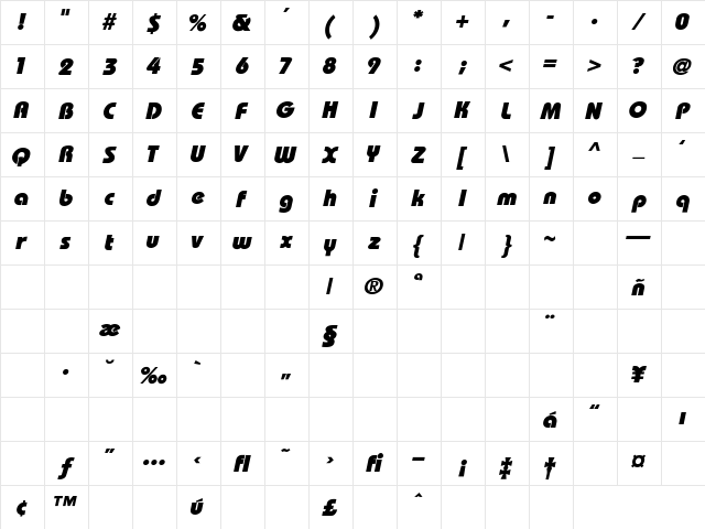 Bahamas_HeavyX Regular  glyph index