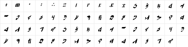 Tuigan Italic  glyph index