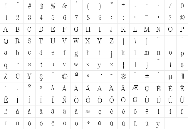 NormanBecker-ExtraLight Regular  glyph index
