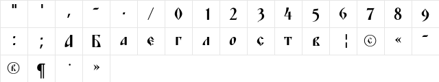 BlagovestFourC Regular  glyph index