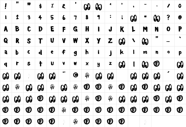 Cheesewiddler Regular  glyph index
