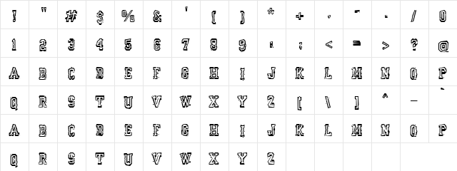 17th Century Regular  glyph index