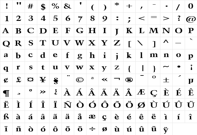 Horn Extended Bold  glyph index