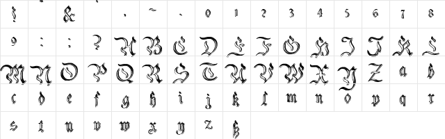 Charterwell No2 Regular  glyph index