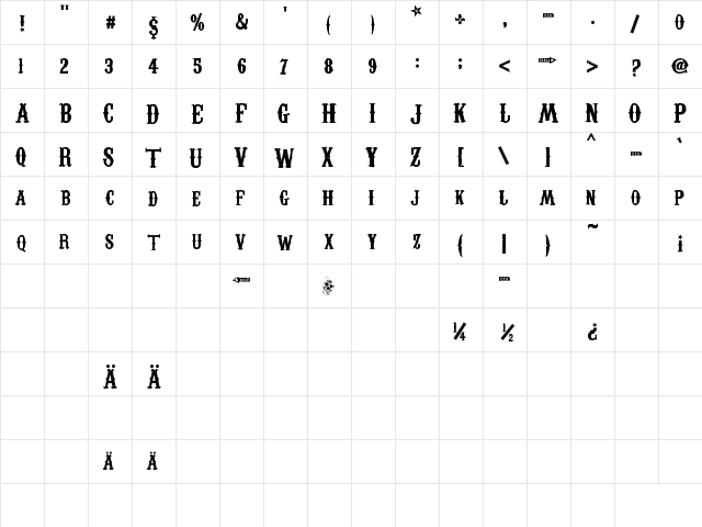 Carnivalee Freakshow Regular  glyph index
