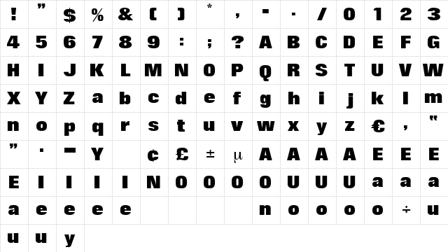 Dakota Regular  glyph index