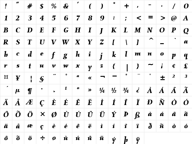 KallosITC TT BoldItalic  glyph index