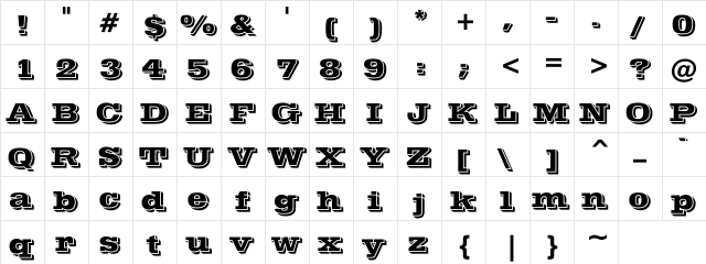 Southern  Bold Bold  glyph index