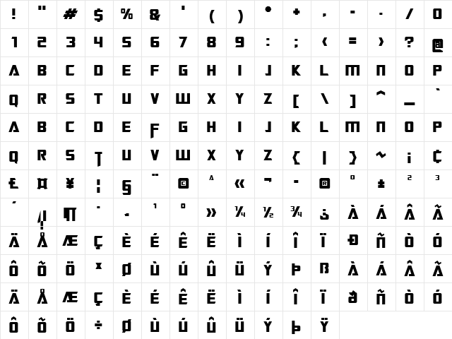 Transformers Regular  glyph index