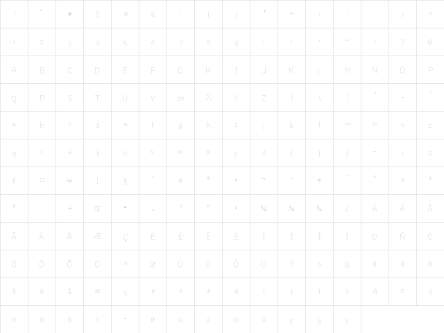Pullchain Regular  glyph index