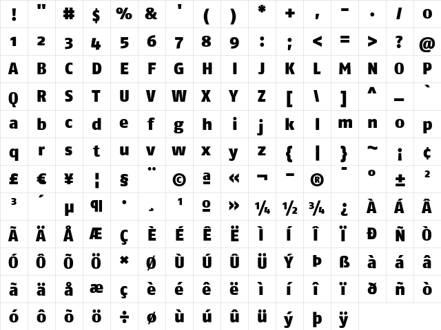 FagoNo Heavy  glyph index