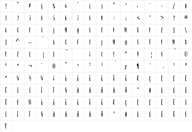 URWCompressD Regular  glyph index