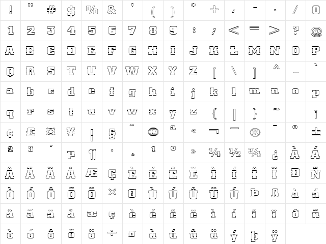 Borghs-Hollow-Extended Normal  glyph index