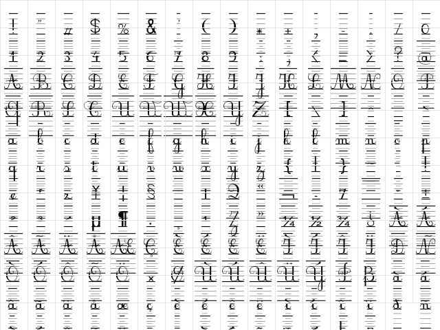 SeyesBDL Regular  glyph index