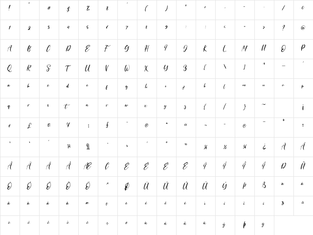 High Class Regular  glyph index