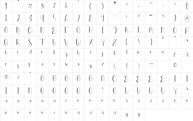 Lovely Laila Regular  glyph index