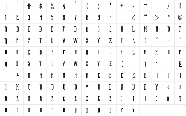 Old Excalibur Vintage Regular  glyph index