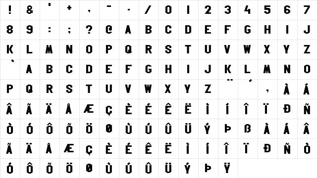 Hollywood Hills Regular  glyph index