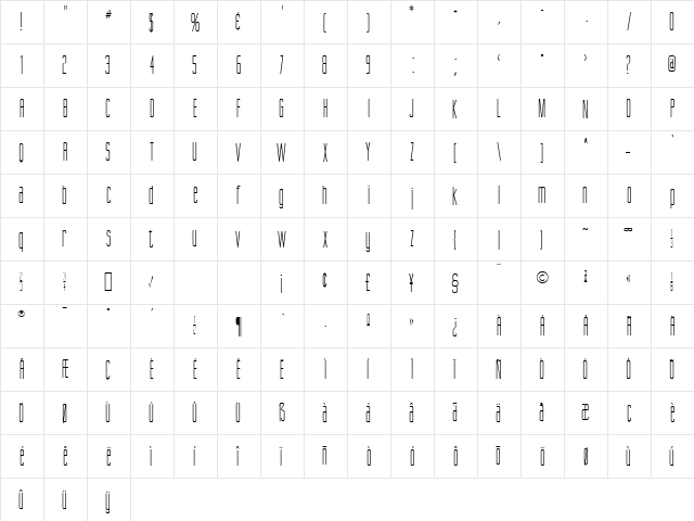 Scottsdale Regular  glyph index