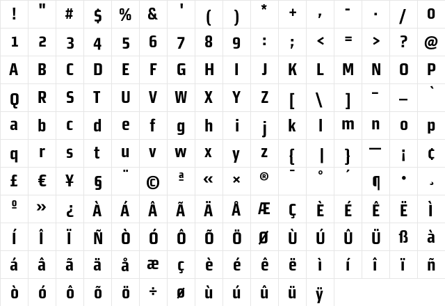 MorganSansCond BoldOffice  glyph index