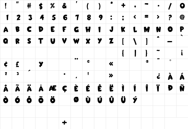 TOON Regular  glyph index