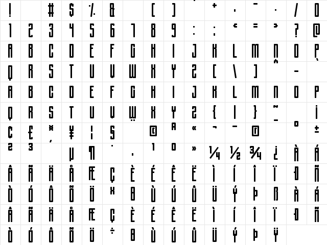 Sportsquake Regular  glyph index