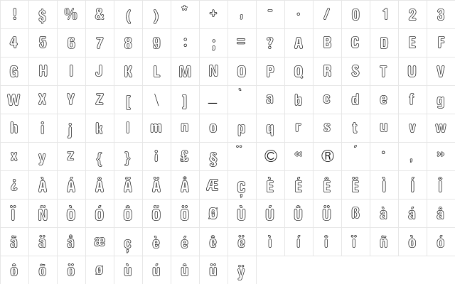AG Buch Rounded BQ Regular  glyph index