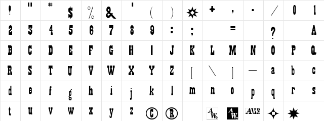 Gambler Regular  glyph index