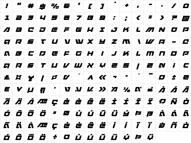Armed Lightning Title Italic Italic  glyph index
