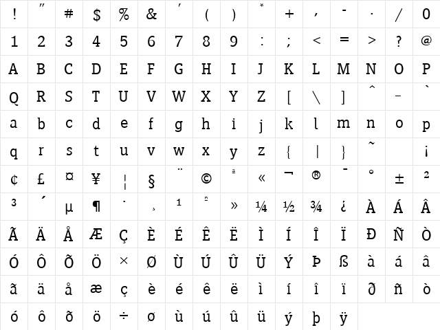 Siseriff LT Std Light Regular  glyph index