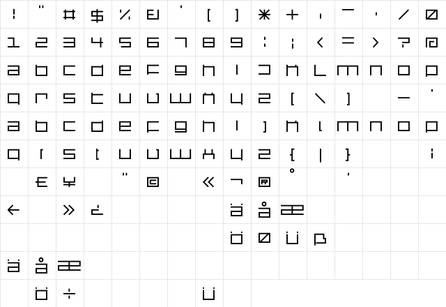 DS SQR55 Regular  glyph index