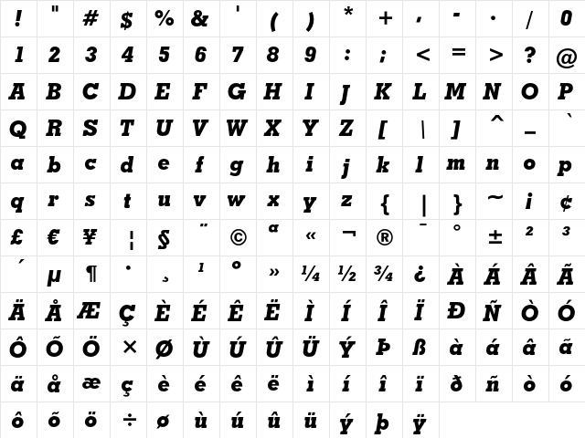 Geometric Slabserif 703 Extra Bold Italic  glyph index