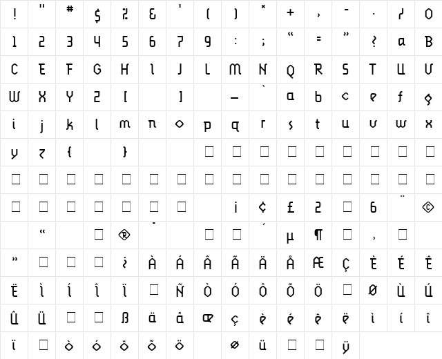 Moonatix Medium  glyph index