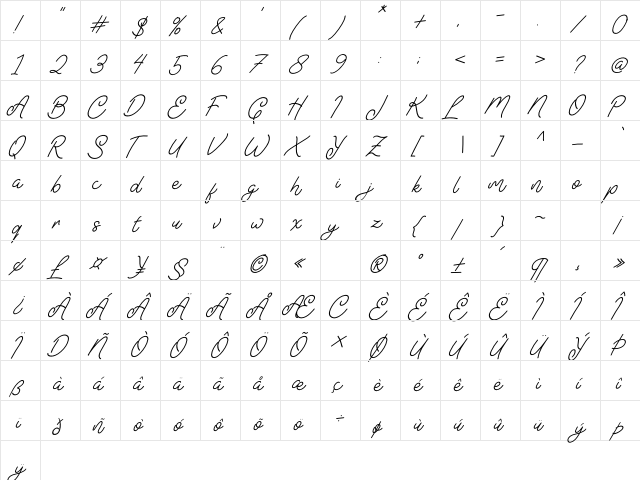 Astonia Italic Regular  glyph index