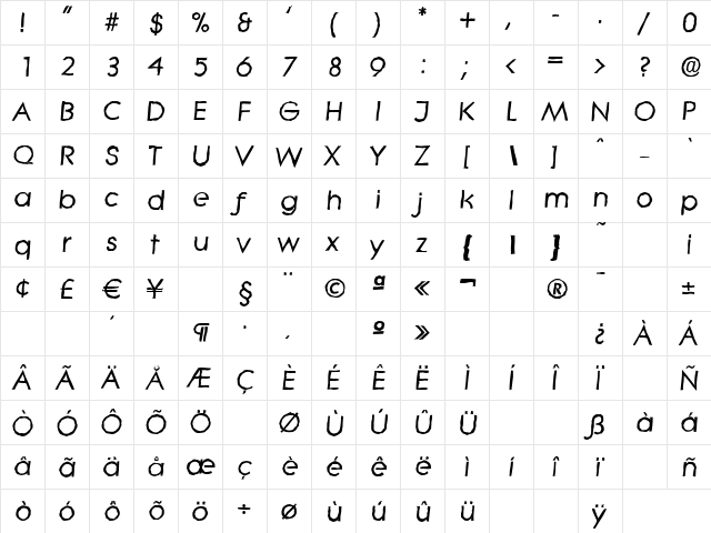 LiteraAntique BoldItalic  glyph index