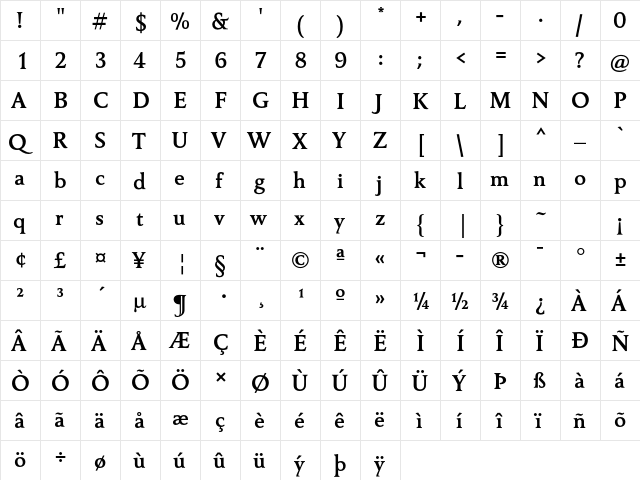 Carre Noir Std Bold  glyph index