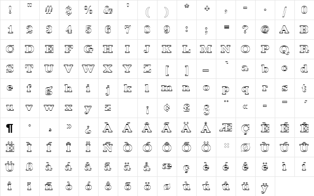ClarendonTBolOu1 Regular  glyph index