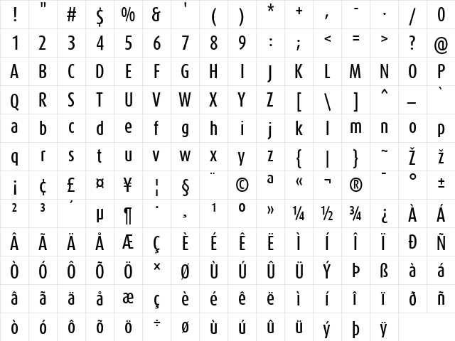 DaxCompact-Medium Regular  glyph index